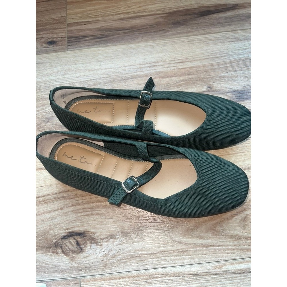 Me Too Serenity Flats Wm 11M Green Knit Mary Jane Buckle Strap Shoes Minimalist